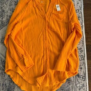 Aerie Bright Orange Button-Up Shirt